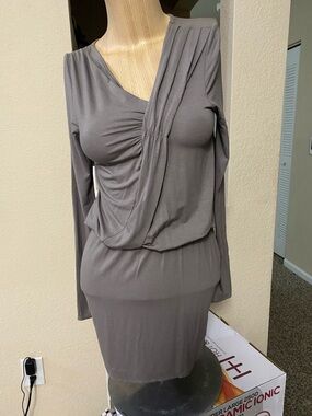 Draped Long-Sleeve Gray Women's Dress